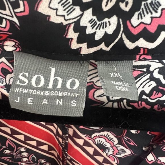 Soho Black & Red Floral Plus Size 2X Faux Wrap Side Tie Blouse Peasant bohemian - Picture 5 of 11